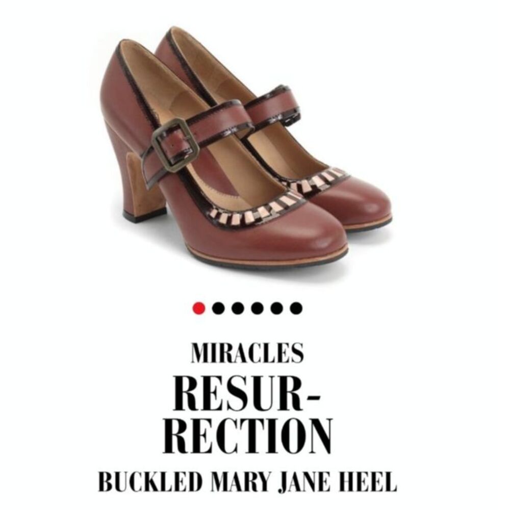 John Fluevog Resurrection Burgundy & Pink Leather Round Toe Mary Jane Pumps